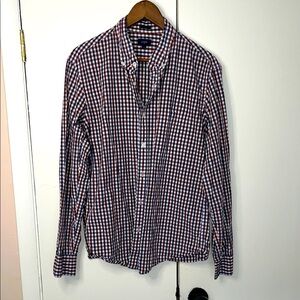 J. Crew Red and Blue Casual Button Down Shirt Large